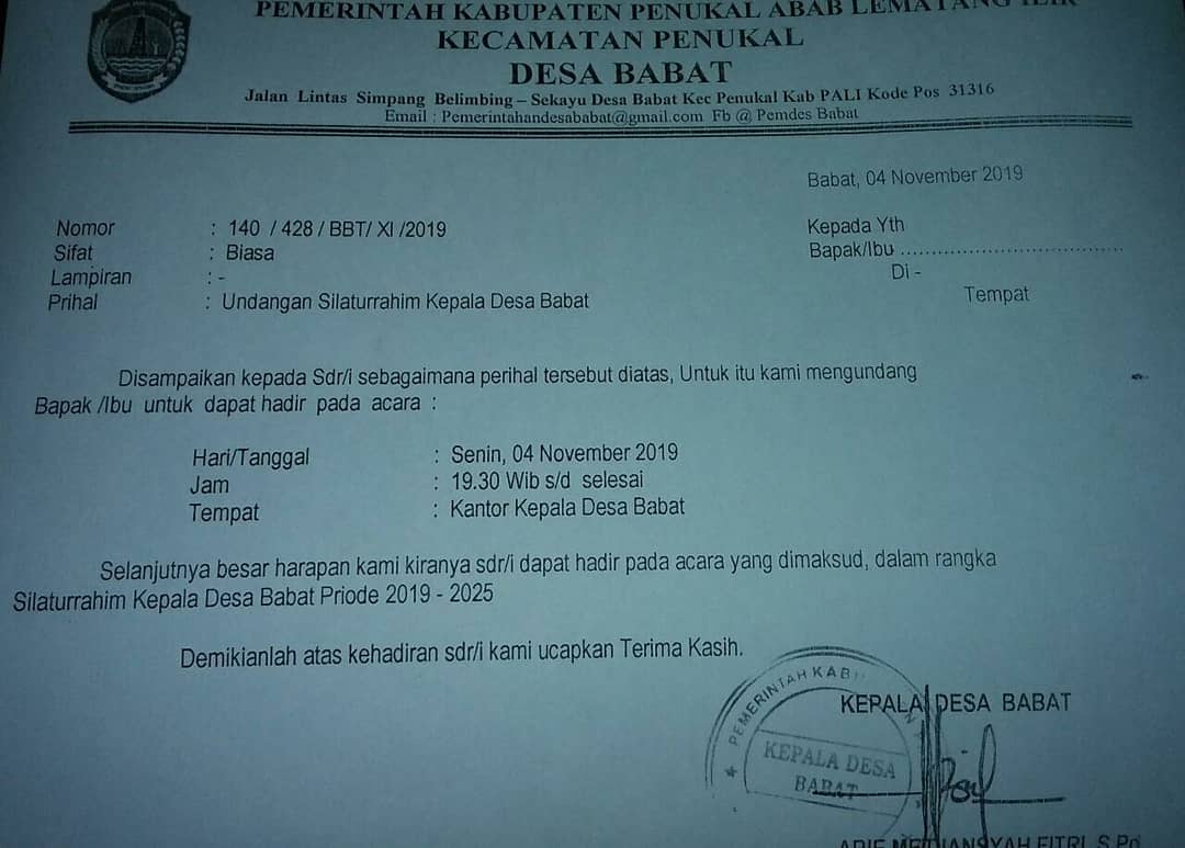 Undangan Silaturrahim Kepala Desa Babat Periode 2019-2025